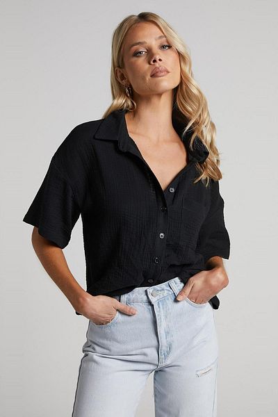 Madmext Dámská košile Black Muslin Fabric Basic Mg1784