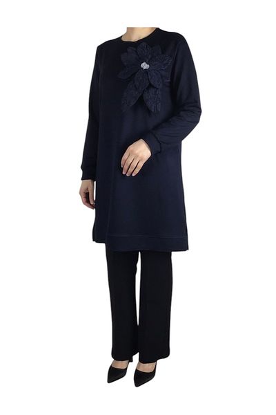 ECE GİYİM Women's Flower Detail Six Bands Crystal Combed Tunic