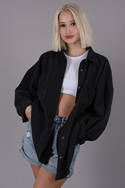 Madmext Antrasit Oversize Gömlek Ceket Mg1562