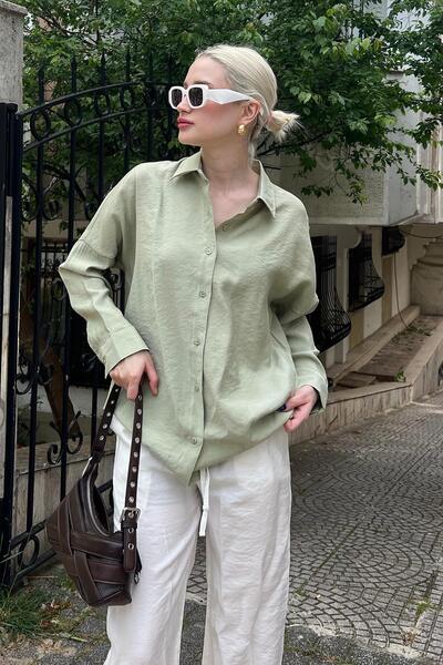 Madmext Mint Yeşili Uzun Kollu Oversize Gömlek MG2003