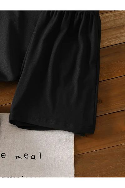 vinraus Girl\Boy Black Capybara Pool Printed Combed Cotton Shorts-Tshirt Set