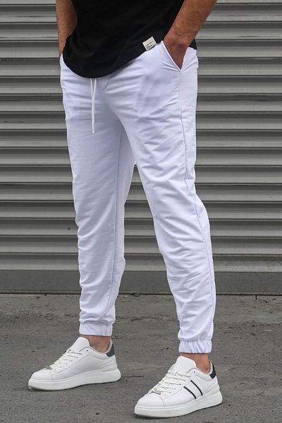 Madmext Weißer Basic Herren Trainingsanzug mit elastischen Beinen 5494
