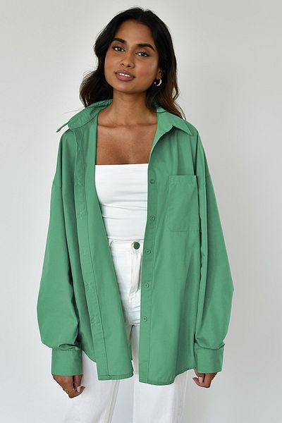 Madmext Πράσινο πουκάμισο Oversize Basic Poplin με τσέπες Mg1530