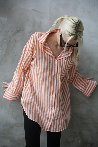 Madmext Cămașă de damă oversize cu dungi portocalii Mg1688