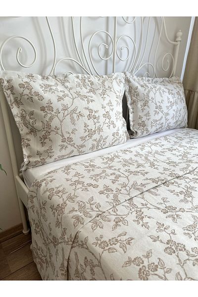 Decamor home Bird Patterned Beige Bedspread & Pique Set Double 220 X 240