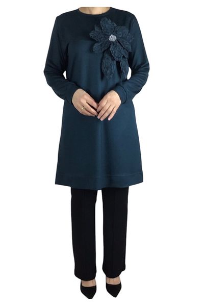 ECE GİYİM Women's Flower Detail Six Bands Crystal Combed Tunic