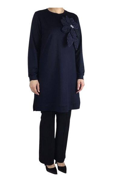 ECE GİYİM Women's Flower Detail Six Bands Crystal Combed Tunic