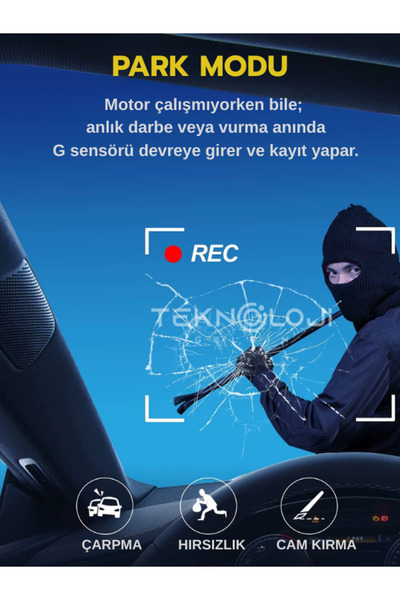 Teknoloji Gelsin 1080P Dash Cam Full Hd Araç içi Kamera Ön Arka ve İç Kayıt 3 Kamera Gece Görüşlü G Sensör Geniş Açı