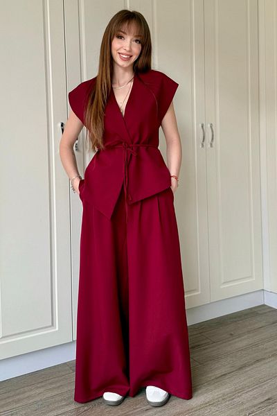 Dilay Gökoğlu Butik Drawstring Vest Claret Red Set