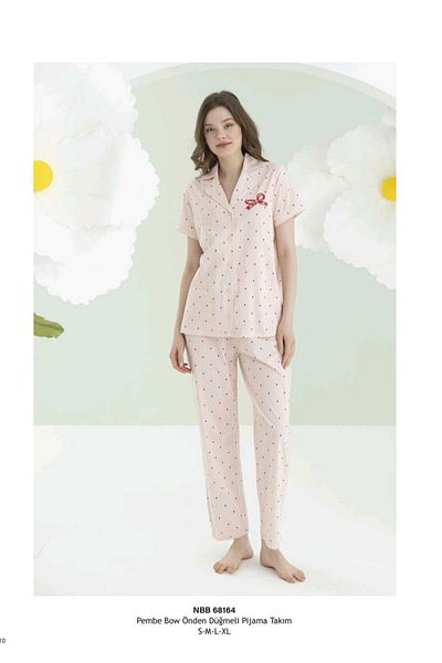 NBB 68164 Bow Front Button Pajama Set