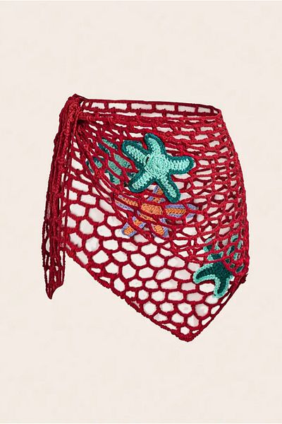 pistore Red Starfish Lace Pareo Hand Knitted Fabric Sand Color Pareo