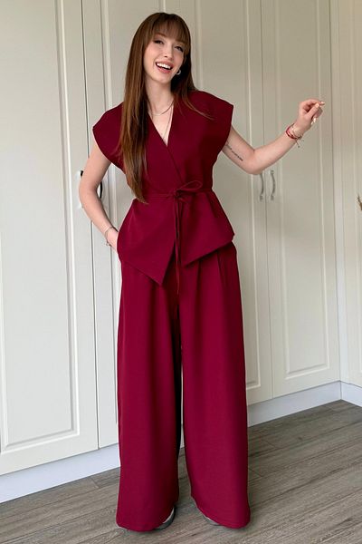 Dilay Gökoğlu Butik Drawstring Vest Claret Red Set