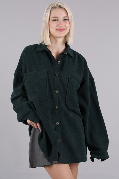 Madmext Jachetă verde de cămașă supradimensionată Mg1562