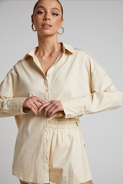 Madmext Μπεζ Oversize Basic Γυναικείο Πουκάμισο Mg1794