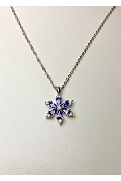 Tixy Pixy Kararmaz Mor Zirkon Taşlı Lotus Gümüş Kadın Kolye