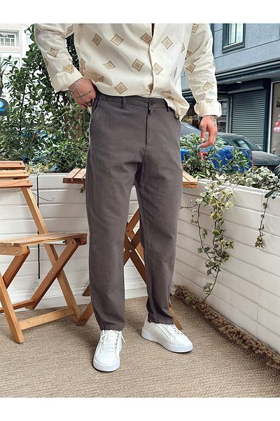 manch collection Italian Cut Linen Trousers Brown