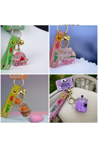 Meyra Accessories Lüx içi sulu figürlü anahtarlık çanta aksesuarı peluş oyuncak rengarenk hediyelik 1 adet