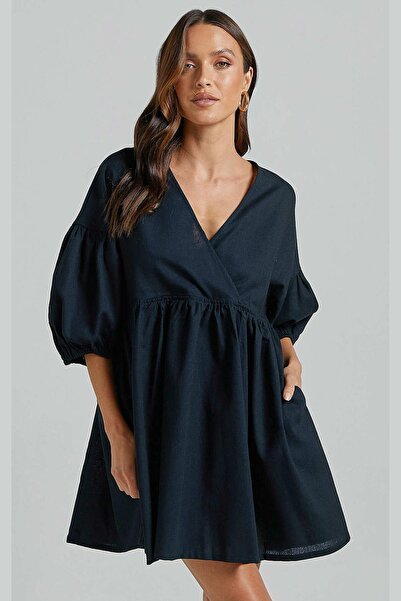 Madmext Siyah Balon Kol Mini Kadın Elbise MG2023