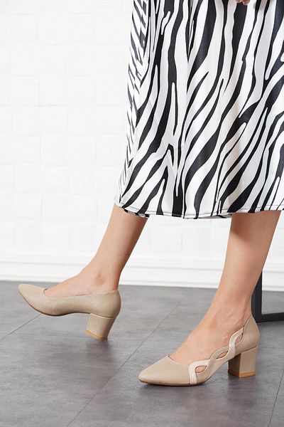 Moda Pie Pantofi cu toc de damă cu geam lateral Dash Bej Nova