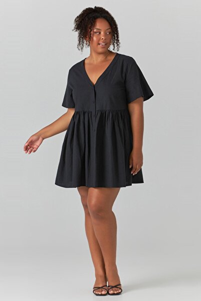 Madmext Siyah Düğmeli Mini Elbise MG1621