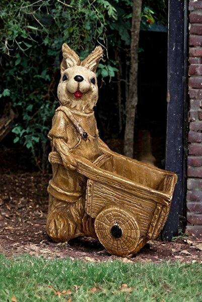 libre design Dekoratif 40 Cm Kahverengi Arabalı Tavşan Ev Balkon Bahçe Süsü Dekorasyon Bohem Heykel Biblo