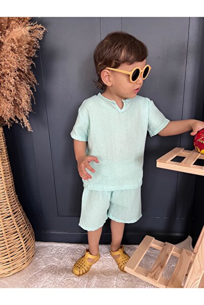 BAHNUR YESiL BEBEK ÇOCUK KIZ ERKEK UNiSEX MÜSLiN ALT ÜST TAKIM YAZLIK BOHEM