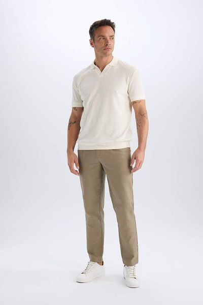 DeFacto New Season 100% Cotton Relax Fit Relaxed Cut Straight Leg Linen Look Summer Fabric Trousers