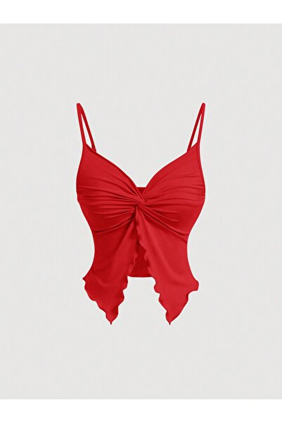 poswicon Червона передня частина з тонким бретельками, Алачаті, укорочена