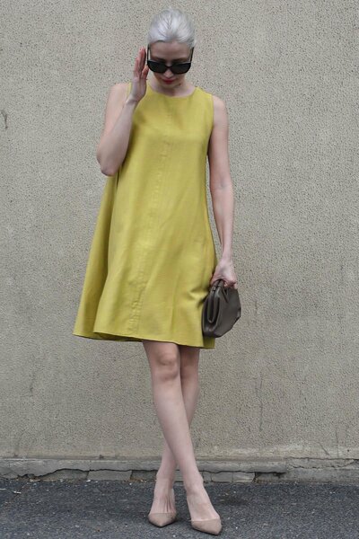 Madmext Hardal Sıfır Kol Salaş Keten Elbise MG1831