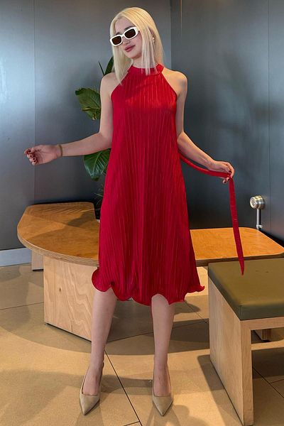 Madmext Red Halter Neck Women's Dress Mg2351