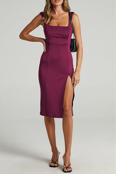 Madmext Purple Strap Slit Detailed Midi Dress MG1423