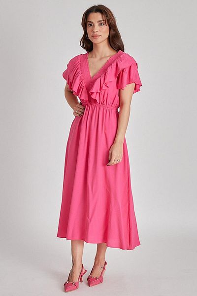 Madmext Fuchsia V-Neck Elastic Dress Mg1842