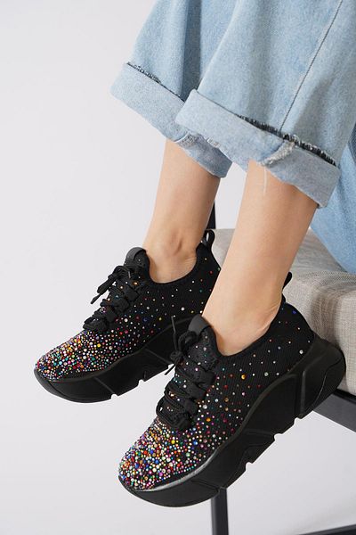 Moda Pie Garte Mesh Stone Women's Sports Shoes Black Color