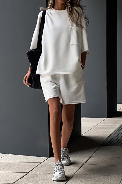 Madmext Fehér rövid ujjú rövidnadrág szett MG1981