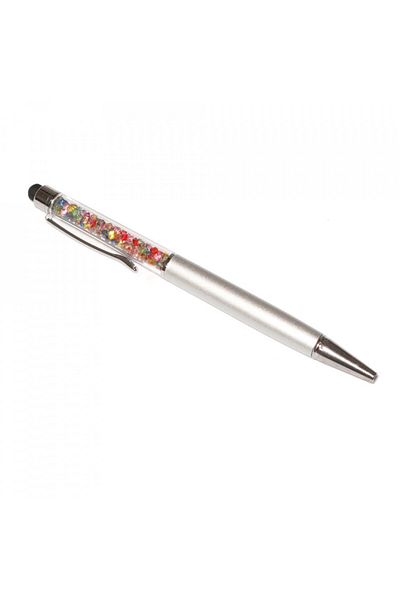 G Golden Case Stylus touch pen with ballpoint pen, decorated with mixed crystals, metallic, silver