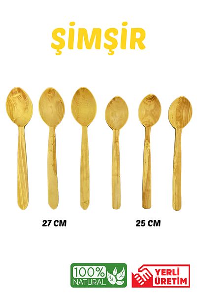 Kitchen Mania 6 Piece Boxwood Spoon Set-Wooden Spoon Serving Utensils-Wooden Spatula Tree Spoon