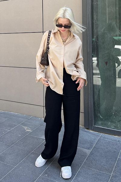 Madmext Mad Girls Beige Oversize ing Mg1369