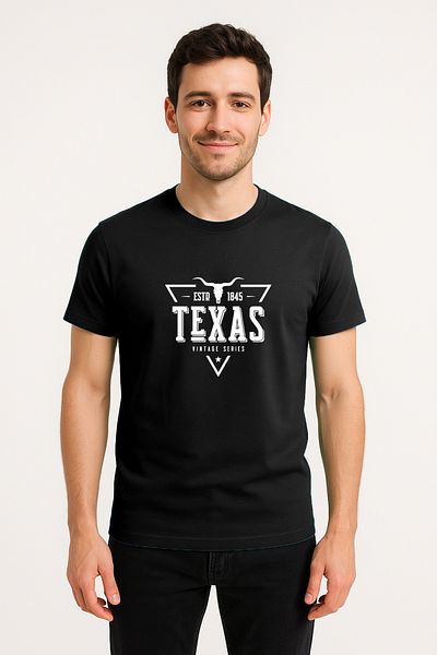 Let's Wear Ανδρικό μπλουζάκι Texas Printed από 100% οργανικό βαμβάκι Basic χτενισμένο βαμβακερό μπλουζάκι Navy Blue