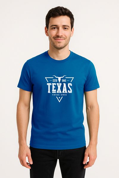 Let's Wear Ανδρικό μπλουζάκι Texas Printed από 100% οργανικό βαμβάκι Basic χτενισμένο βαμβακερό μπλουζάκι Navy Blue