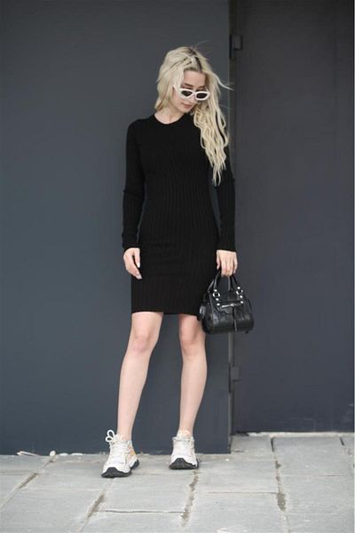 Madmext Μίνι φόρεμα με ραβδώσεις μαύρο Bodycon Mg1710