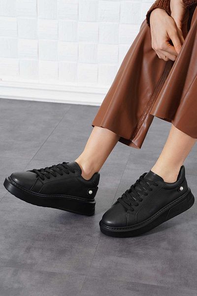 Moda Pie Musy Thick Talpa Spate Pearl Pantofi sport dama piele neagra