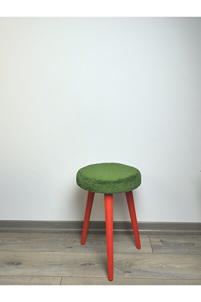 decosense Cozy Peluş Puf Dekoratif Ahşap 3 Kırmızı Ayaklı Tabure Şık Konforlu...