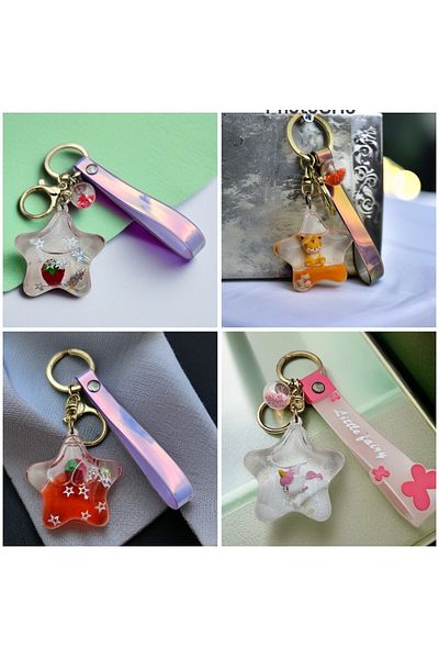 Meyra Accessories Luxury Water-Filled Star Keychain Bag Accessory Plush Toy Colorful Gift 1 Piece