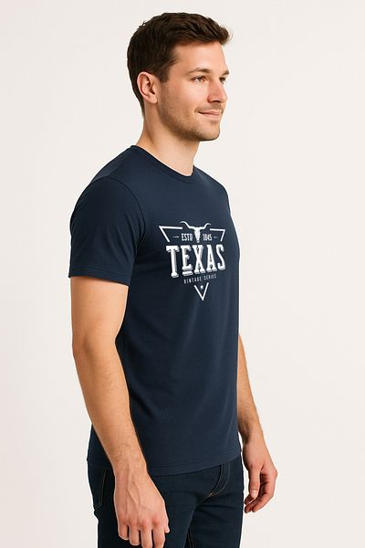Let's Wear Ανδρικό μπλουζάκι Texas Printed από 100% οργανικό βαμβάκι Basic χτενισμένο βαμβακερό μπλουζάκι Navy Blue