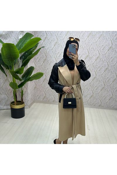 zümrüt moda Leather Detailed Stamp Coat 1772