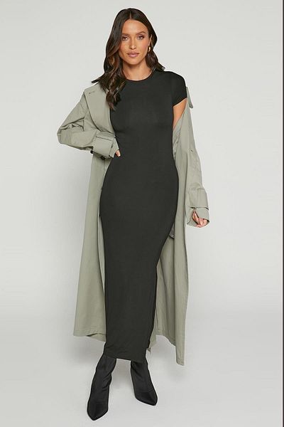 Madmext Μαύρο φόρεμα Basic Half Fisherman Slit Μακρύ Φόρεμα MG1989