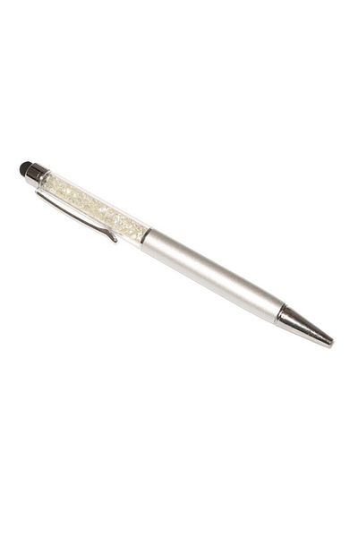 G Golden Case Stylus touch pen cu pix, decorat cu cristale, metalic, argintiu