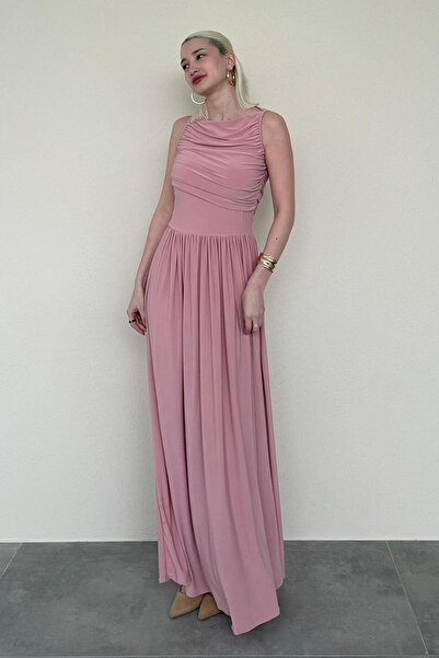 Madmext Rózsaszín elülső Flowy hosszú női ruha Mg2364