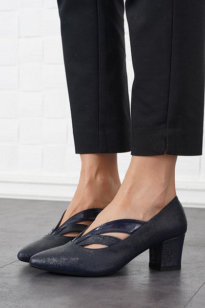 Moda Pie Navy Blue Satin Maverick Double Scarf Women's Heeled Shoes