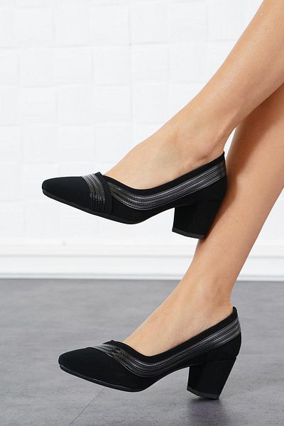 Moda Pie Pantofi cu toc pentru femei Glenn din piele lacuita din piele intoarsa neagra